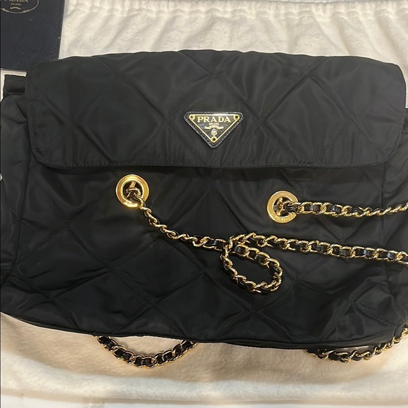 Prada Black and Gold Quilted Shoulder Bag - Picture 1 of 15